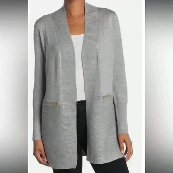 Magaschoni Open Front Long Cardigan Sweater Grey Size L - Picture 1 of 7
